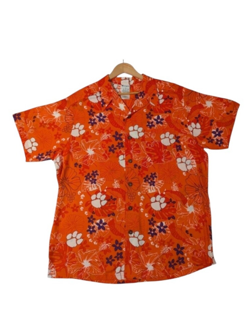 Champion Clemson Tigers Floral Button Down Shirt Sleeve Shirt Size Large